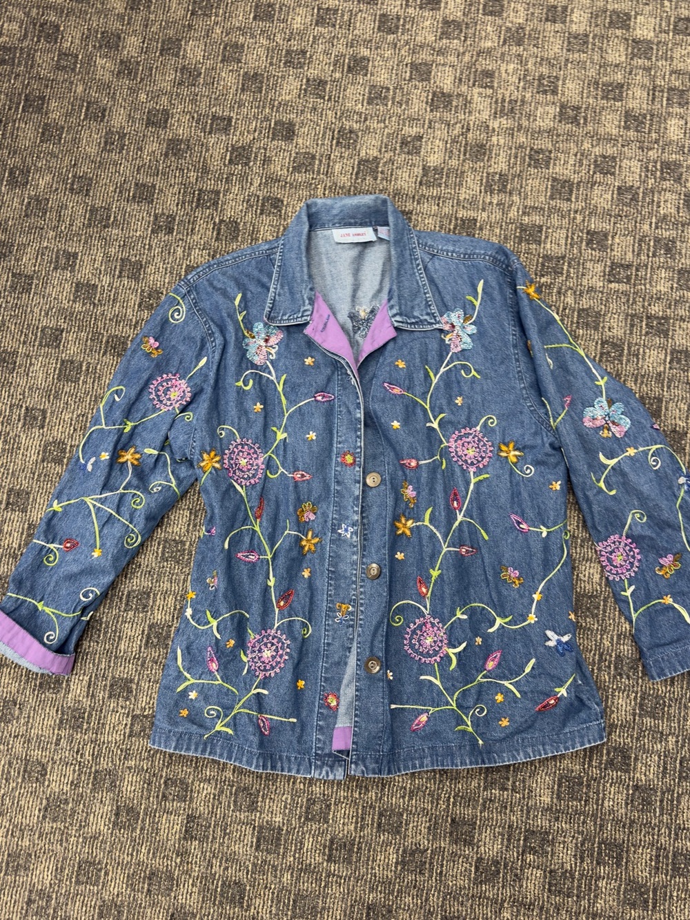 Vintage Jane Ashley Beaded Embroidered Denim Shirt XL 100% Cotton‎